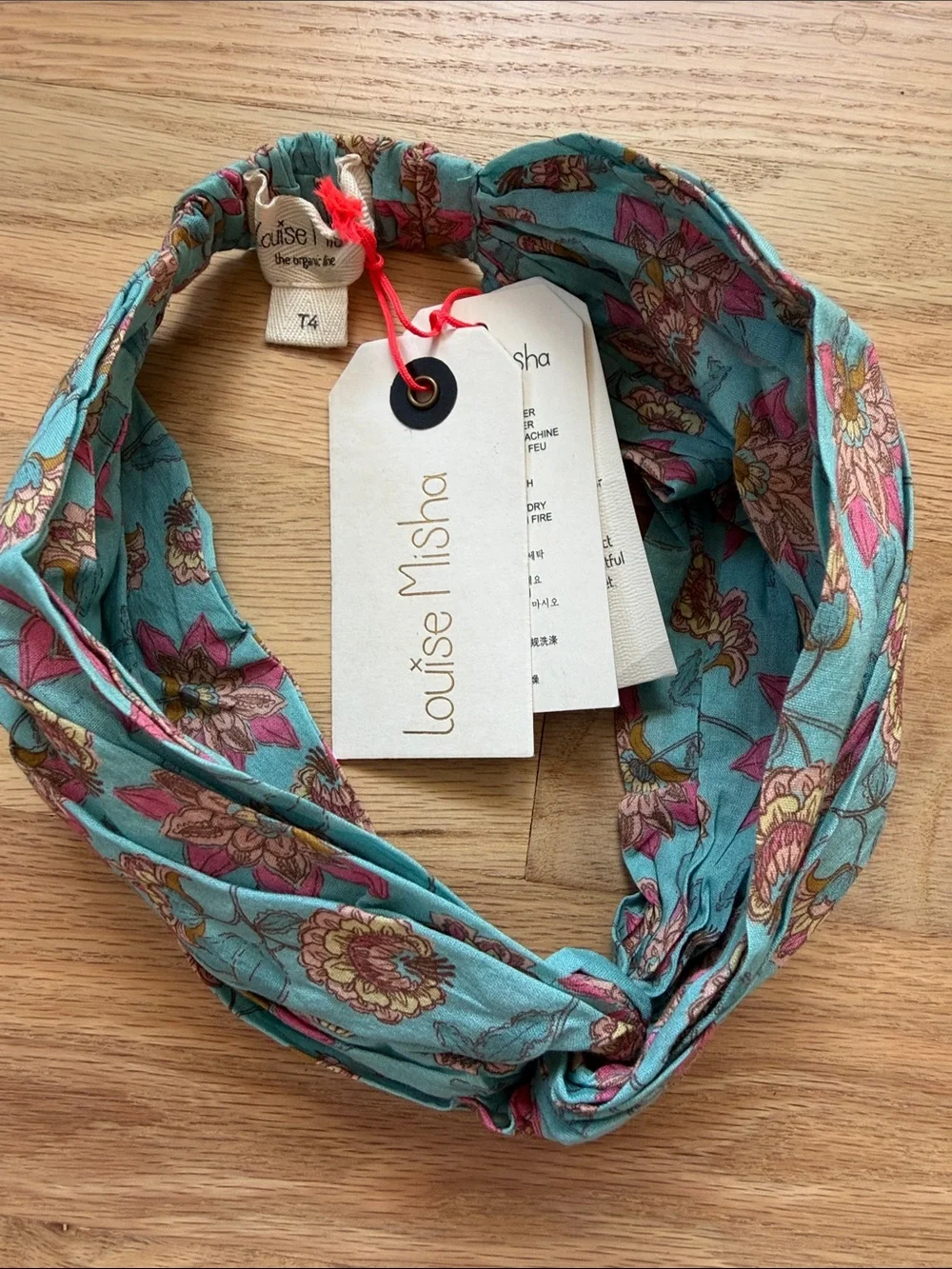 NWT! Louise Misha Floral Twisted Headband in Teal/Pink Girls sz 8-12 year (T4)